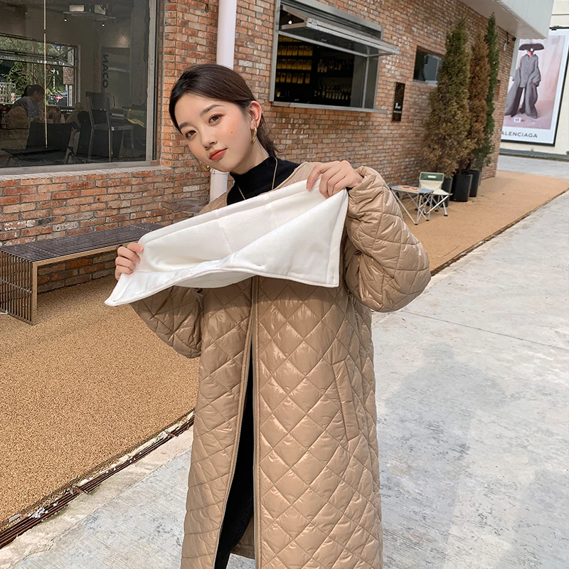 

2021 new Woman Jacket Parkas space cotton rhombus plaid Coat down Women's over the Knee Winter Clothing Coat