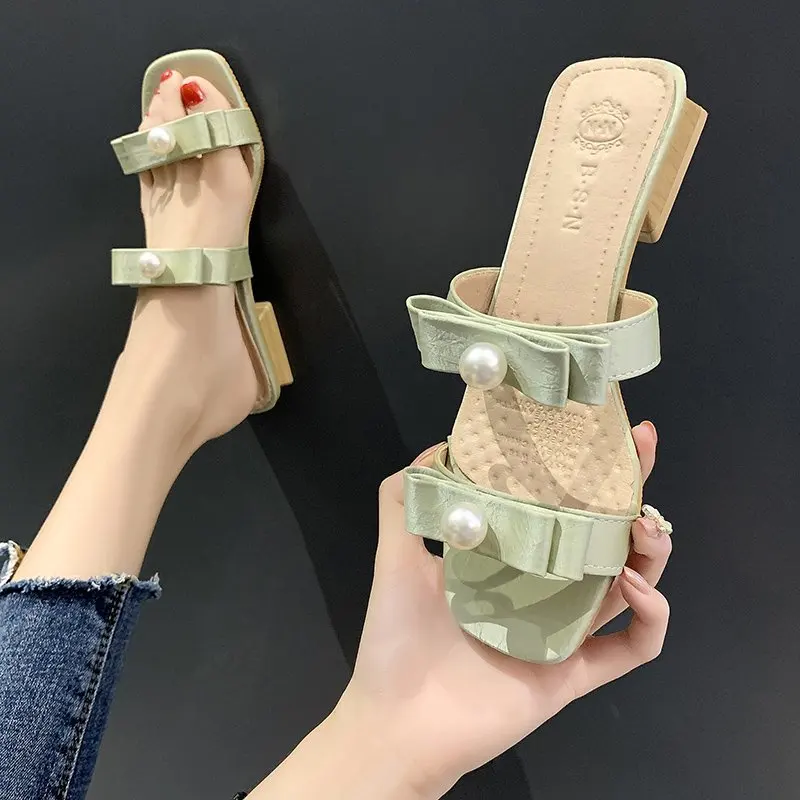 Фея с двумя жемчужинами бантом открытым носком петлей на пятке Женские сандалии