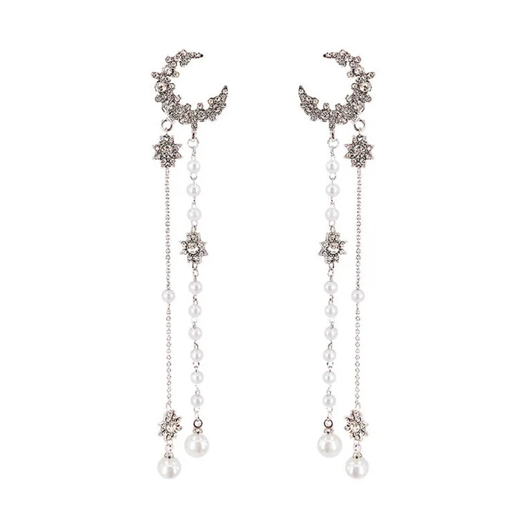 Корейские темпераментные жемчужные длинные звезды луна серьги с кисточками для