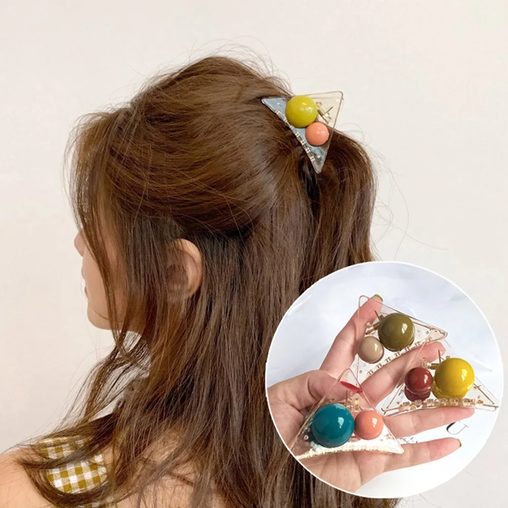 

2019 Women Girls Triangle Ball Hair Claws Colorful Acrylic Hair Barrette Crab Clamp Scrub Hairpins Simple Sweet Hair Accessories