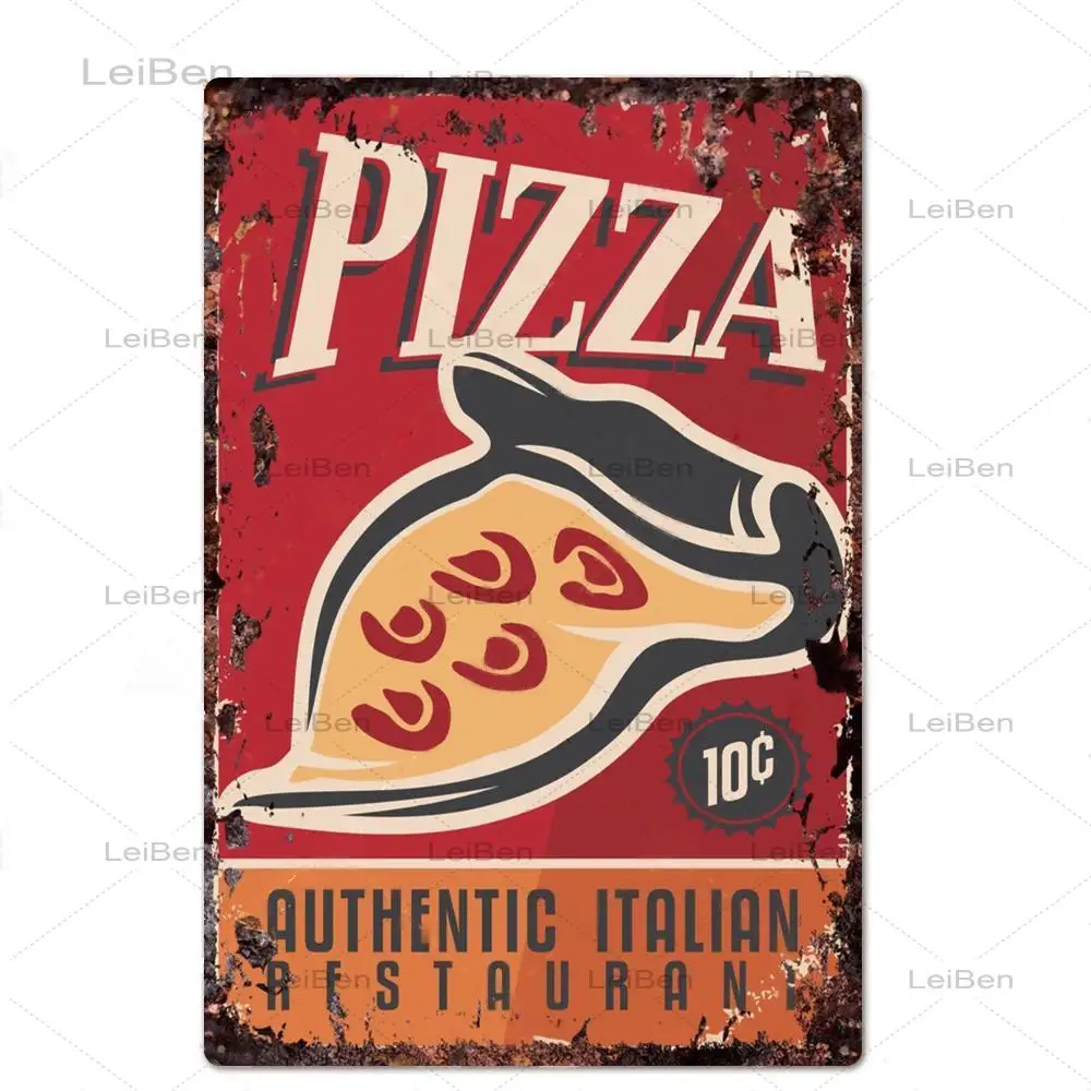 Металлический жестяной плакат в розничном магазине пиццы Ретро художественный