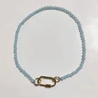 Изысканное красивое ожерелье из голубых стеклянных бусин с кубическим цирконием, подвеска-чокер, женские модные короткие аксессуары