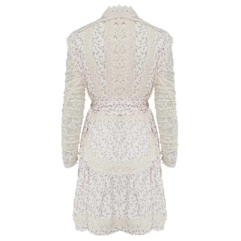 

French fringed tight belt chiffon stitching lace women's summer pleated dress 2020New summer dress retro women's Bing dress XL