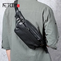 aetoo casual leather chest bag mens leather shoulder bag fashionable first layer leather belt bag