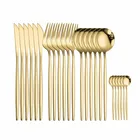 Набор столовых приборов из нержавеющей стали, 24 шт., золото, зеркальная посуда, набор ножей вилка, кофейная ложка, набор столовых приборов можно мыть в посудомоечной машине