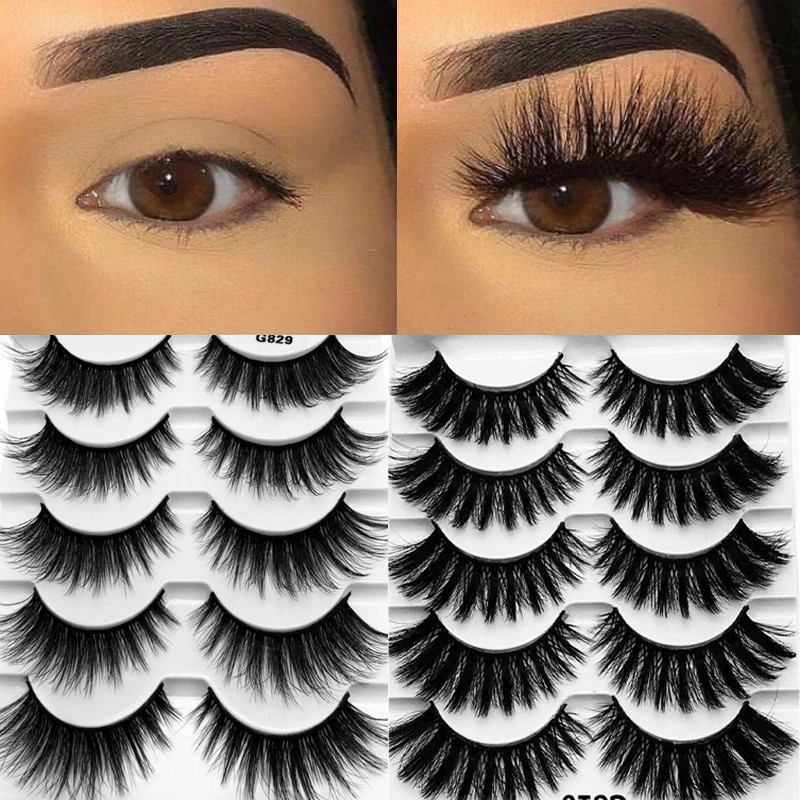 

5 Pairs 3D Faux Mink Eyelashes Natural Soft Extension Handmade False Eyelashes Fluffy Thick Lashes Eye Makeup Tools