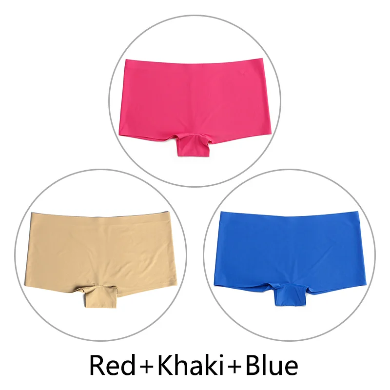 Red Khaki Blue 3 шт./партия, большие размеры, трусы для мальчиков, Бесшовные шелк, однотонный, высокая талия, сексуальное нижнее белье, женское эластичное белье, SX-L, американский размер - Цвет: Red Khaki Blue