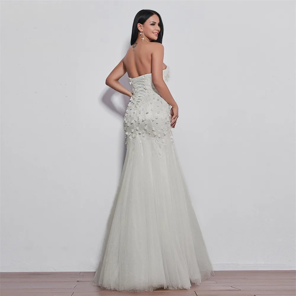 Женское свадебное платье Русалка It's yiiya белое без бретелек на лето 2019|Свадебные