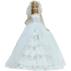 Белое свадебное платье ручной работы, платье принцессы с открытыми плечами со шлейфом + кружевная вуаль, одежда для кукольного домика Барби, аксессуары, игрушки для девочек