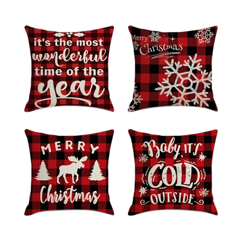 

4 шт. Рождественская наволочка, квадратный Санты, домашний декор, льняные наволочки для подушек, удобные наволочки для дивана, автомобиля, по...
