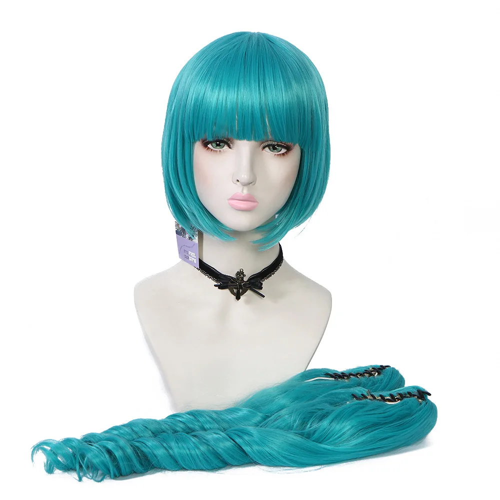 

Two-dimensional high temperature silk bobo wig anime comics manga girl cos wig navy split body wave wig