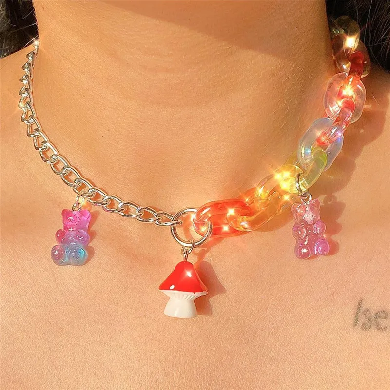 Женское акриловое ожерелье-чокер в стиле панк/хип-хоп милая розовая булавка