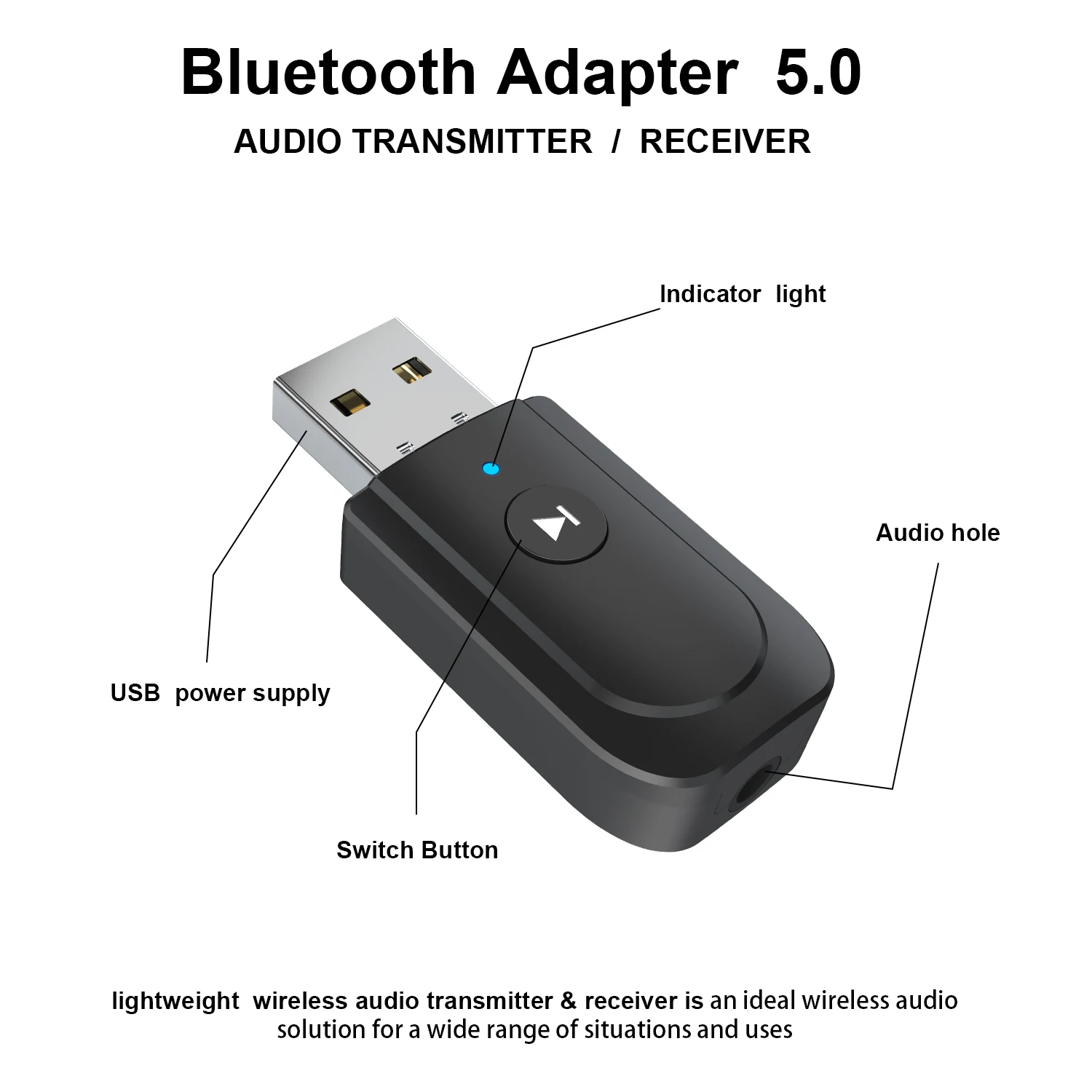 

3 in 1 USB Bluetooth Transmitter Receiver Adapter USB Bluetooth 5.0 Audio Receiver for Computer TV Speakers