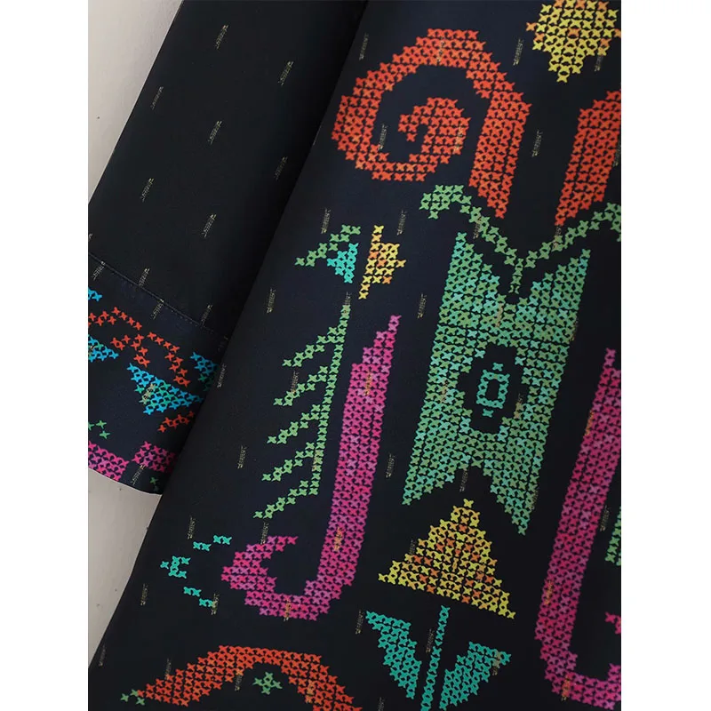 

ZA Summer Long Print Shirt Women 2021 New Vintage Lapel Single Breasted Shirts Fashion Casual Woman Printed Top