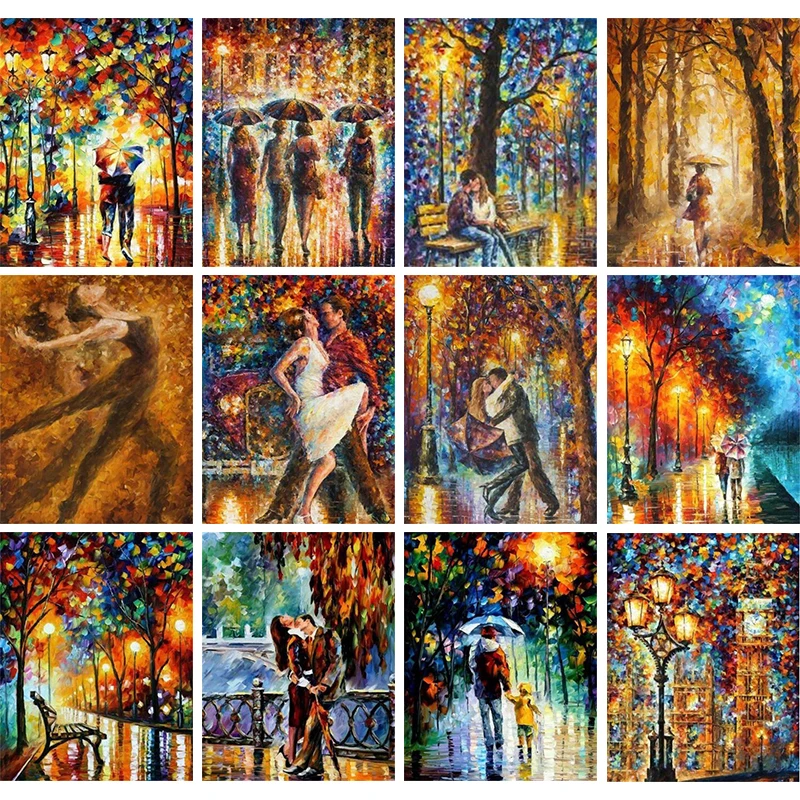 Алмазная живопись сделай сам дождик Ночная улица полная выкладка алмазная