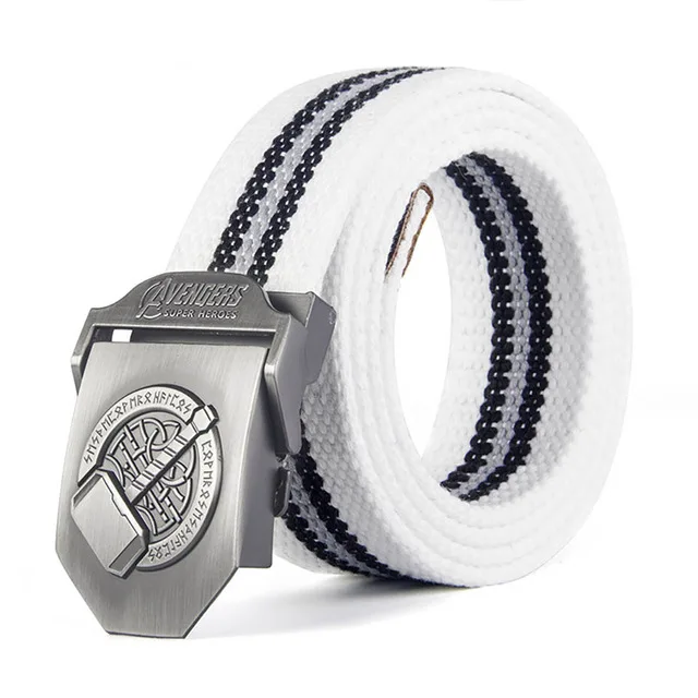 white strip Новинка, мужские ремни с пряжкой Thor Hammer, высокое качество, ремень на талию Мстителей для мужчин, повседневный стиль, тактический ремень в полоску для джинсов - Цвет: white strip
