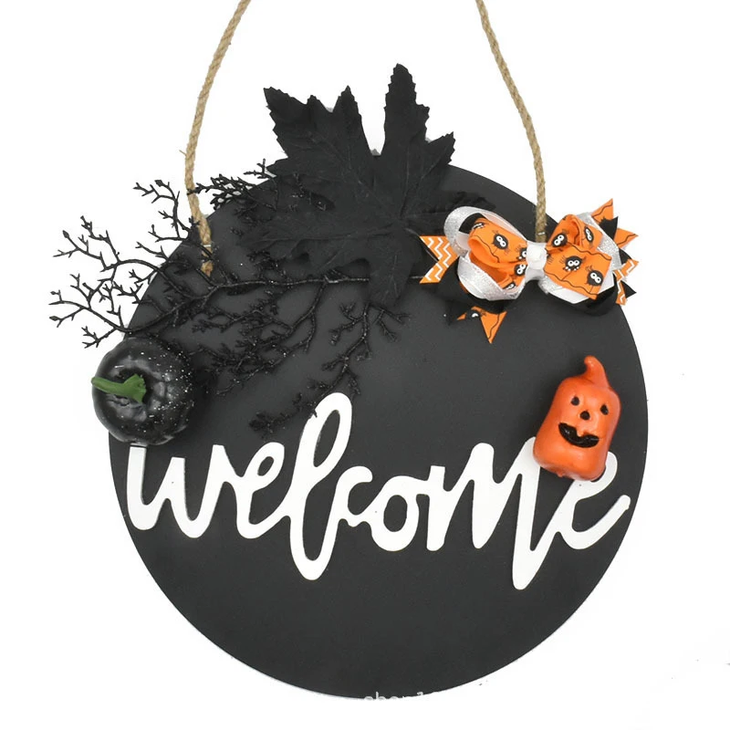 

Wooden Welcome Sign Creative Halloween Theme Wreath Holiday Decorative Props for Home Farmhouse Garden JS23