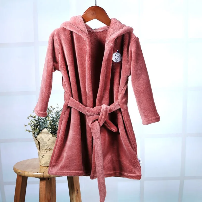 

Children Hooded Nightgown Baby hooded BathRobe Solid Color For Boys Girls Pyjamas Nightgown Kids Sleepwear 1-10 Years