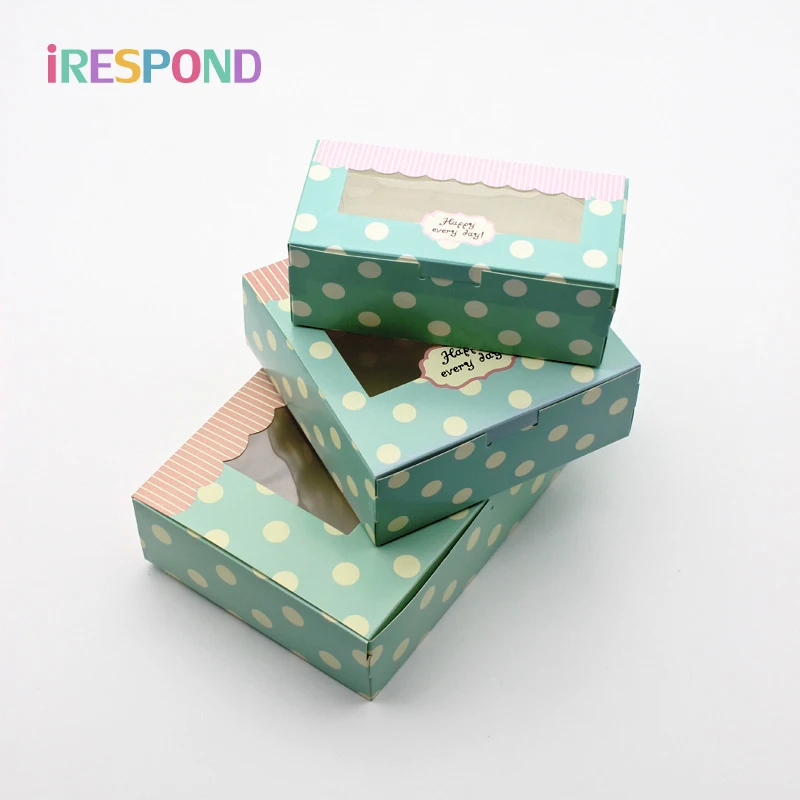 Подарочная коробка с окном в горошек 10 шт. для конфет печенья сладкой еды