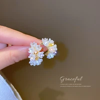 japanese korea style white resin flower ear stud earrings for women rhinestone beautiful jewelry cute gifts for girls bijoux