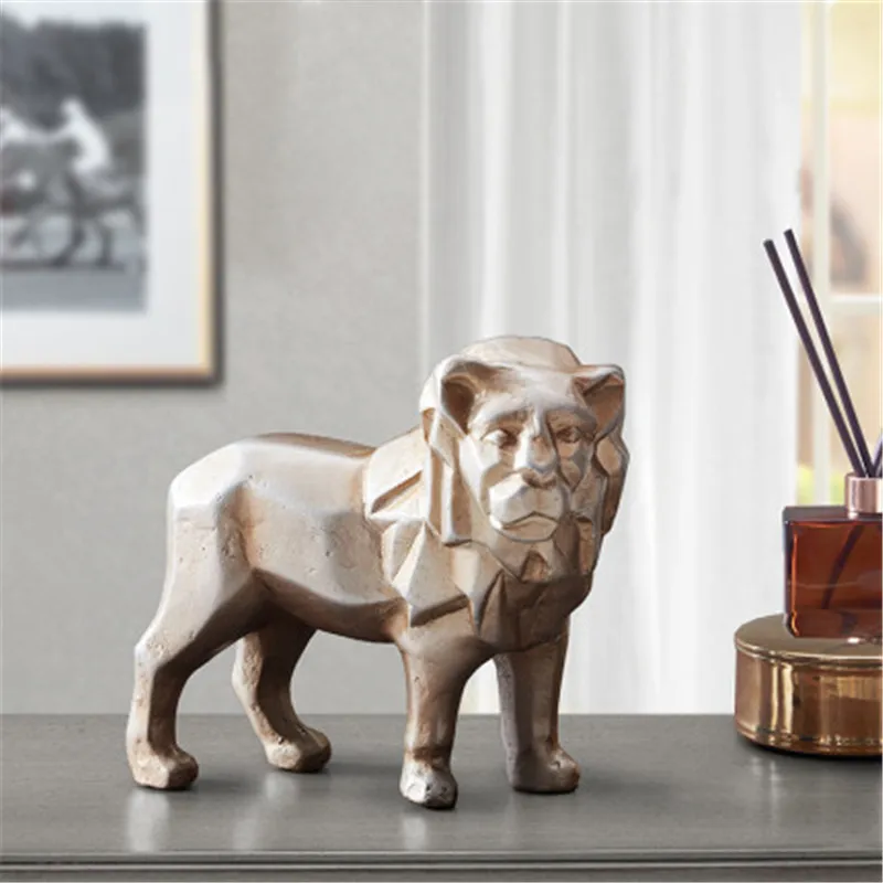 

India Modern Geometry Lion Sculpture Resin Animal Statue Figurine Abstraction Style Desktop Office Home Decoration M4146