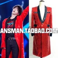 blazer masculino slim fit red sequins long paragraph suit party nightclub male singer dj ds gogo costume jacket men clothing