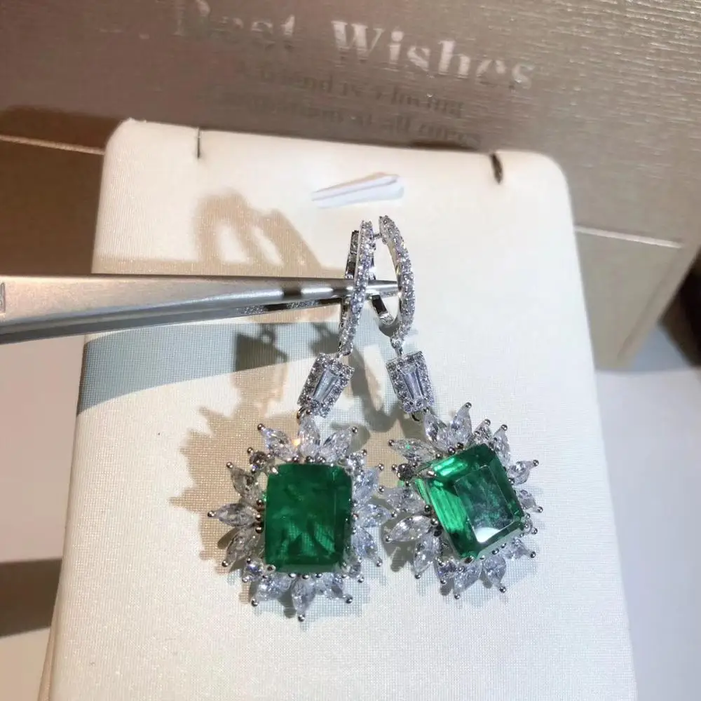 

Luxurious Big Green Gem-stone Earring Charm Cz Zircon Crystal Flower Earring High S925 Sterling Silver Jewelry Wedding Bijoux