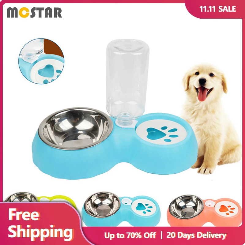 

MC Star Pet Pumpkin Double Bowl Automatic Dual Feeder Stainless Steel Resin Candy Color Bowl Dog Cat No Wet Mouth Drinker 500ml
