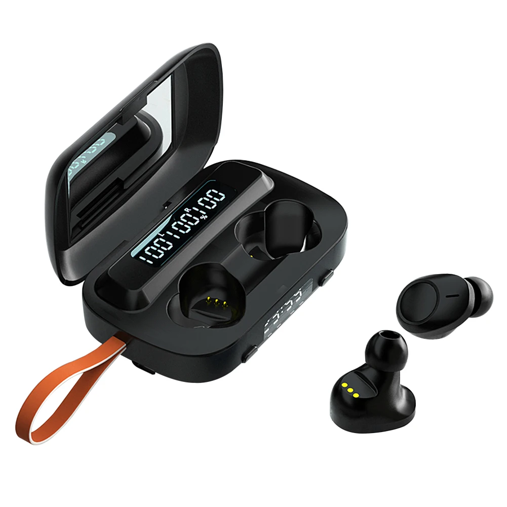 TWS Wireless Headphones Bluetooth LED Display Waterproof Sounds Earphone with Flashlight Clock Mirror for IOS Android | Электроника