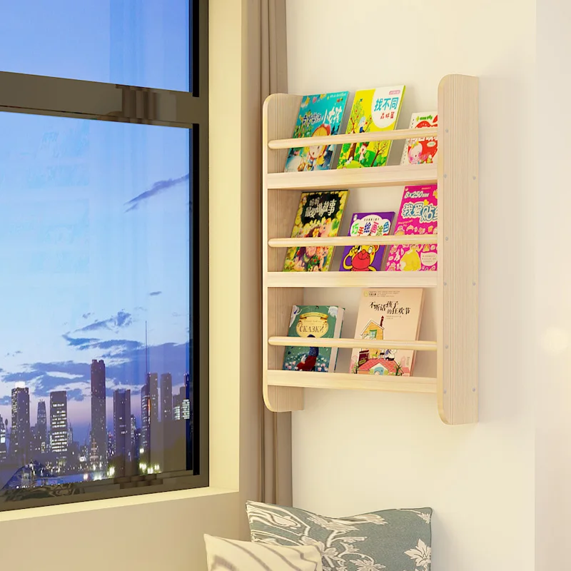 Полка для книг и газет полка настенная из натурального дерева детского сада |