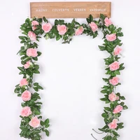 2 2m silk artificial roses flowers rattan string vine with green leaves for home wedding garden decoration hanging garland wall
