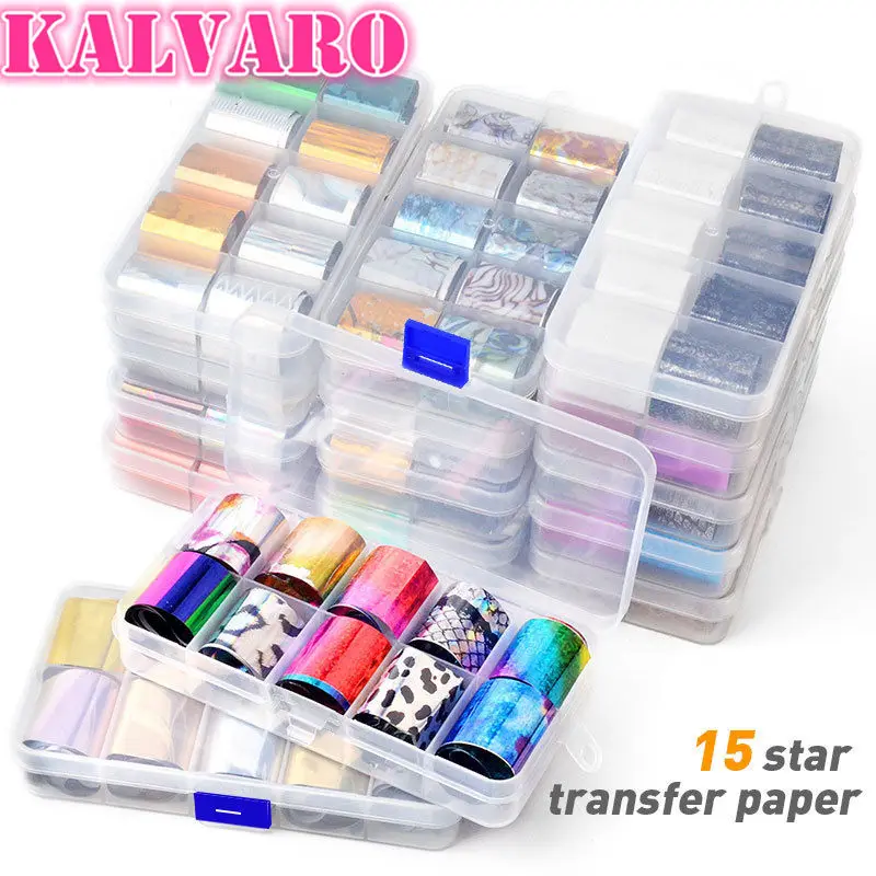 Kalvaro 10 шт. Голографическая фольга для ногтей набор прозрачный AB Цвет переводные