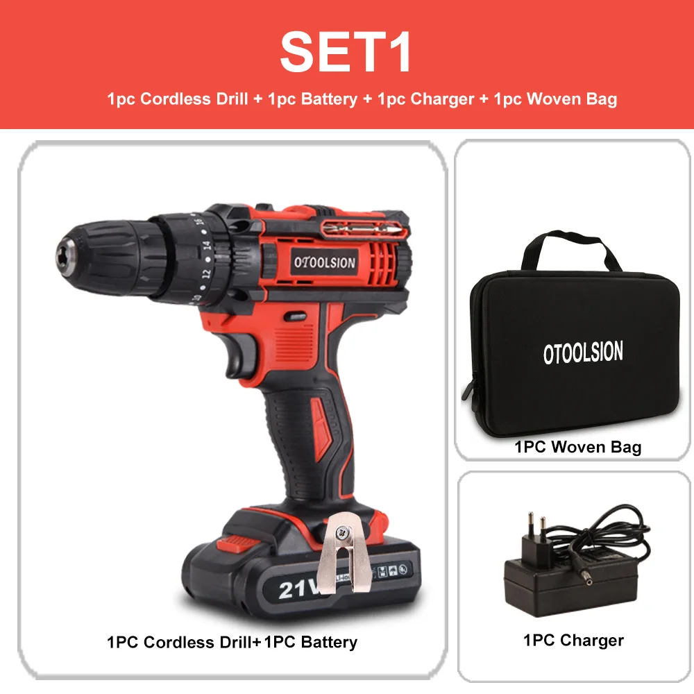 SET1 (1 pc battery) 45N. m ударная Беспроводная отвертка Li-Ion на батареях шуруповёрт 2 скорости портативная ручная дрель Мини дрель электроинструменты с сверлами - Цвет: SET1 (1 pc battery)