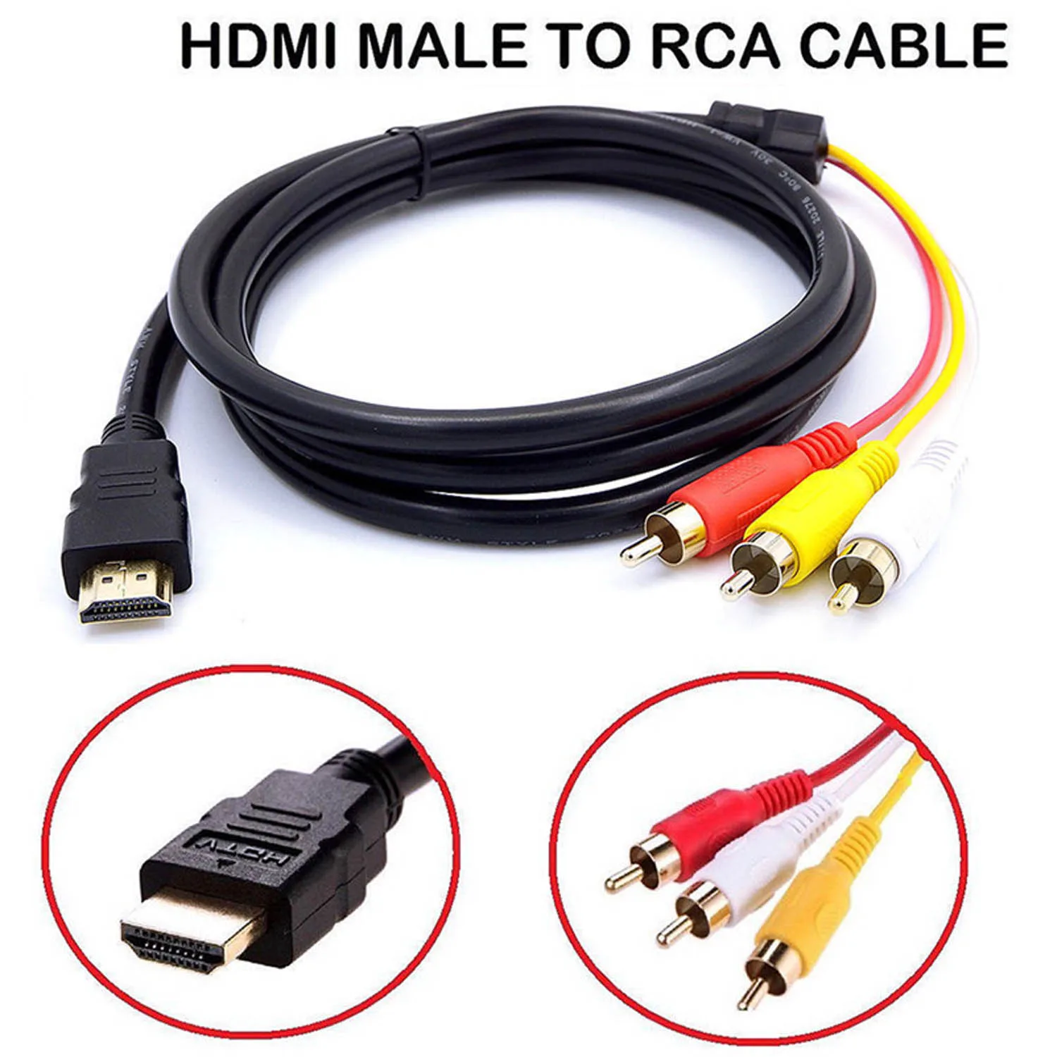 Кабель переходник Besegad HDMI совместимый с RCA штекер на 3 Видео Аудио AV кабель