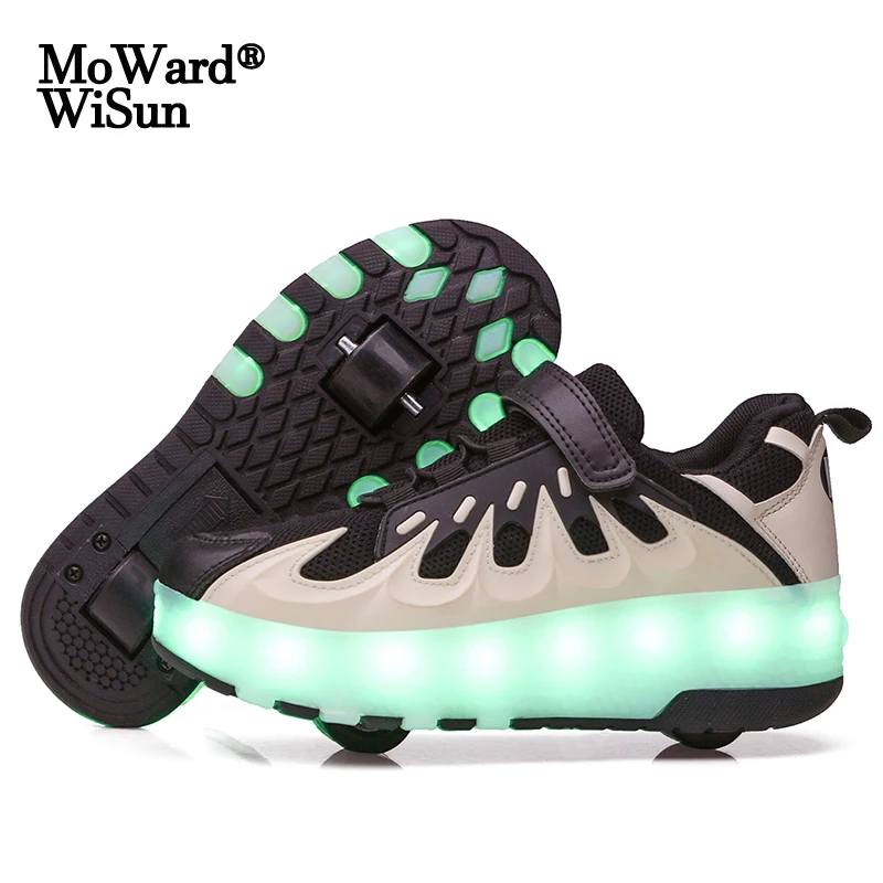 

Детские светящиеся кроссовки на двух колесах, светодиодный ная подсветка, обувь для роликовых коньков, зарядка через USB, для мальчиков и дев...