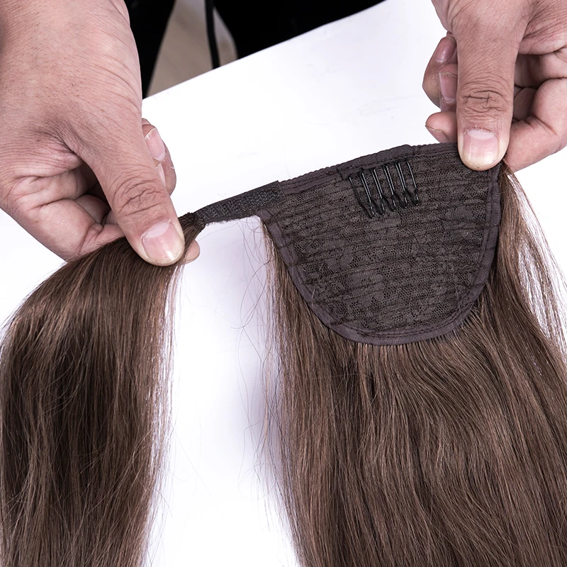 Конский хвост человеческие волосы Remy прямые европейские конский прически 100 г 100%