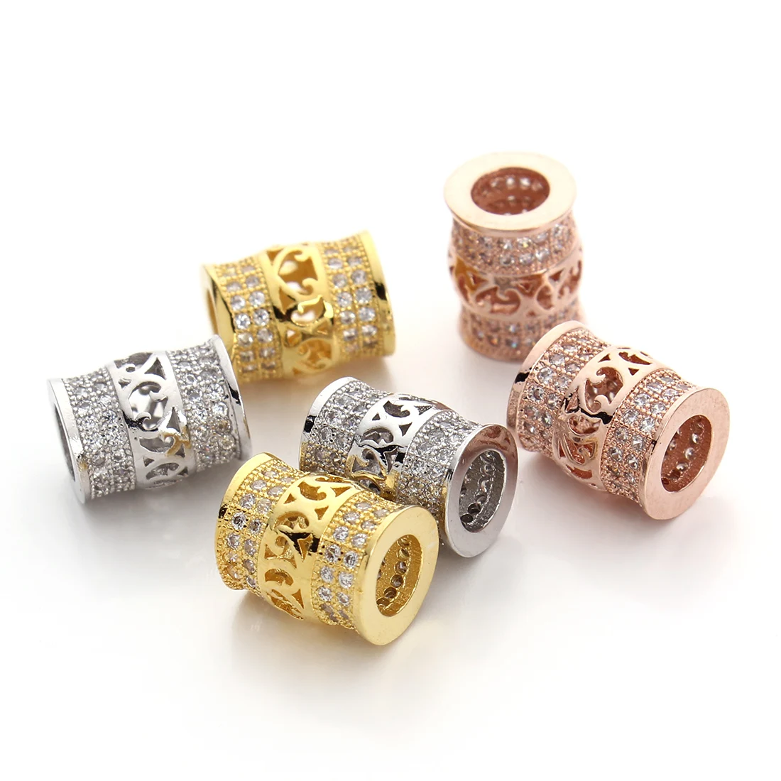 2 шт./лот розовое золото/родий цвет микро проложили CZ хрустальные бусины полые