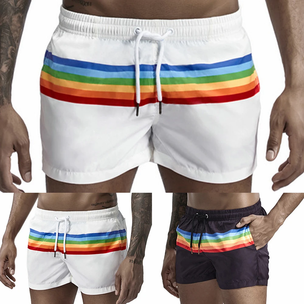 

Summer New Style Men's Rainbow Print Lining Thin Shorts Swimming Trunks