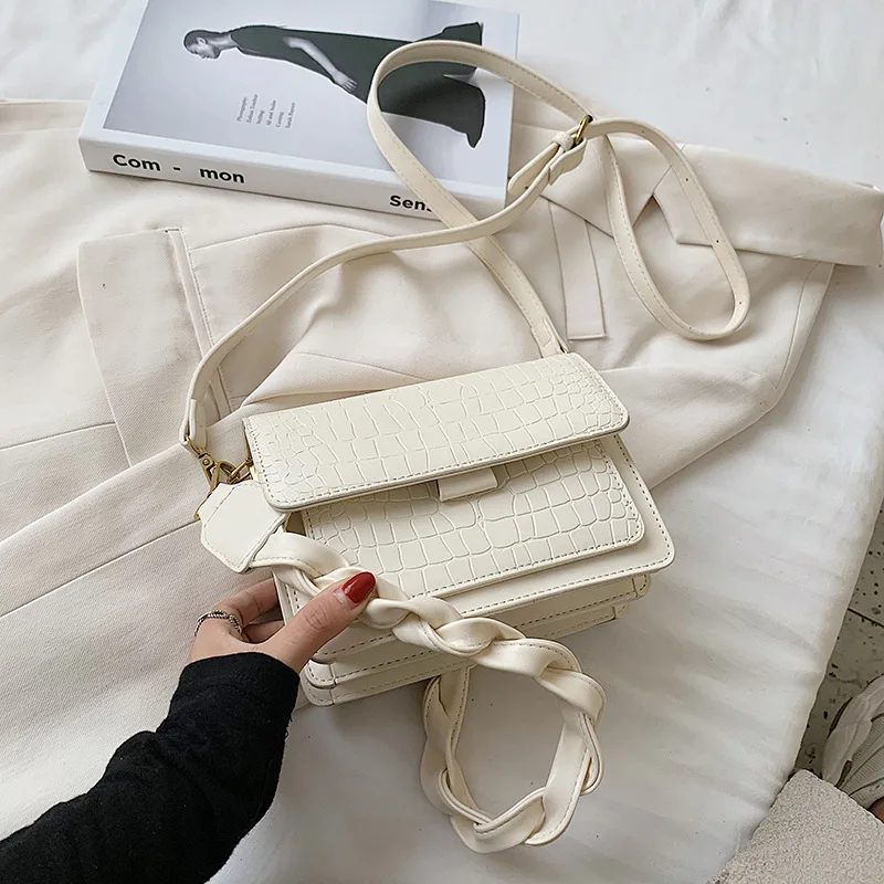 

High sense women's bags 2021 new Korean version of the retro stone pattern small square bag net red one-shoulder diagonal bag