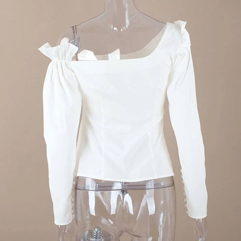 Женская блузка с асимметричным воротником Ventage белая осенняя женская