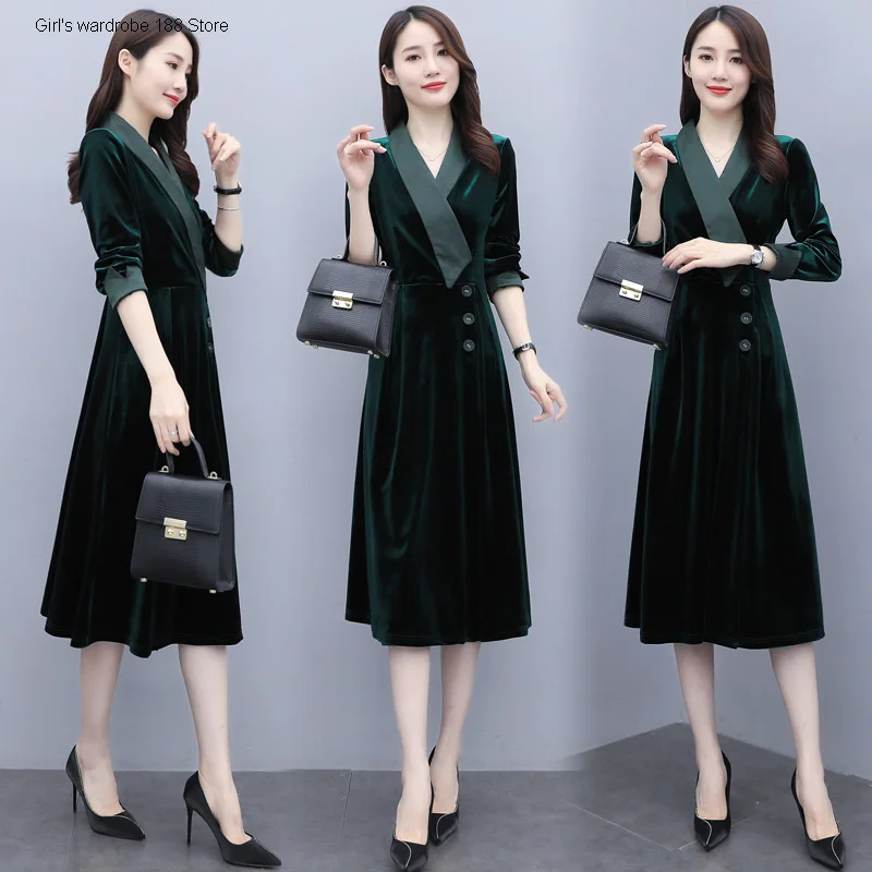 

Платье женское, новая модель 2020 года, с большой юбкой, с длинным рукавом, средний и длинный стиль, элегантная юбка в иностранном стиле