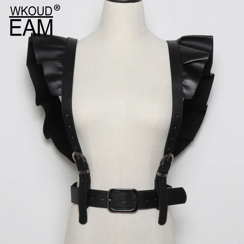 Модный Корсет ZK816 модный однотонный кожаный широкий пояс с воланами для женщин