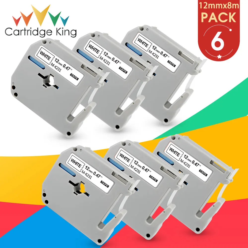 6PK MK 231 для Brother запечатанных лент MK231 черного цвета на белом 12 мм * 8 м P touch PT M95 65 70 80