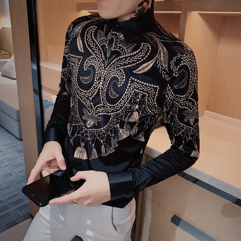 

Оптовая продажа 2021, роскошная королевская Новая модная рубашка с принтом, повседневная мужская рубашка с длинным рукавом, одежда для выпуск...