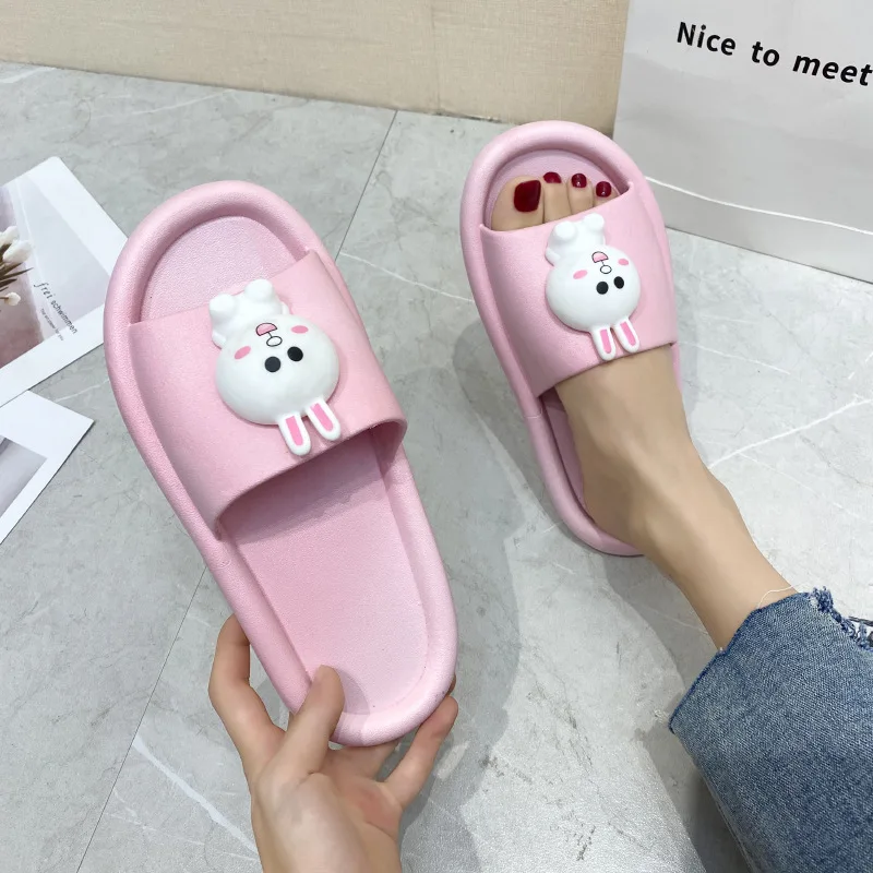 

Akexiya 2021 Slides Women Lovely Cartoon Bear Summer Slippers Women Slides Home Bath Slippers Slip on Sandals Flat Women Shoes