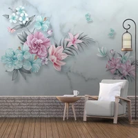 custom 3d wall murals wallpaper pastoral style flower butterfly marble photo covering living room bedroom papel de parede tapety
