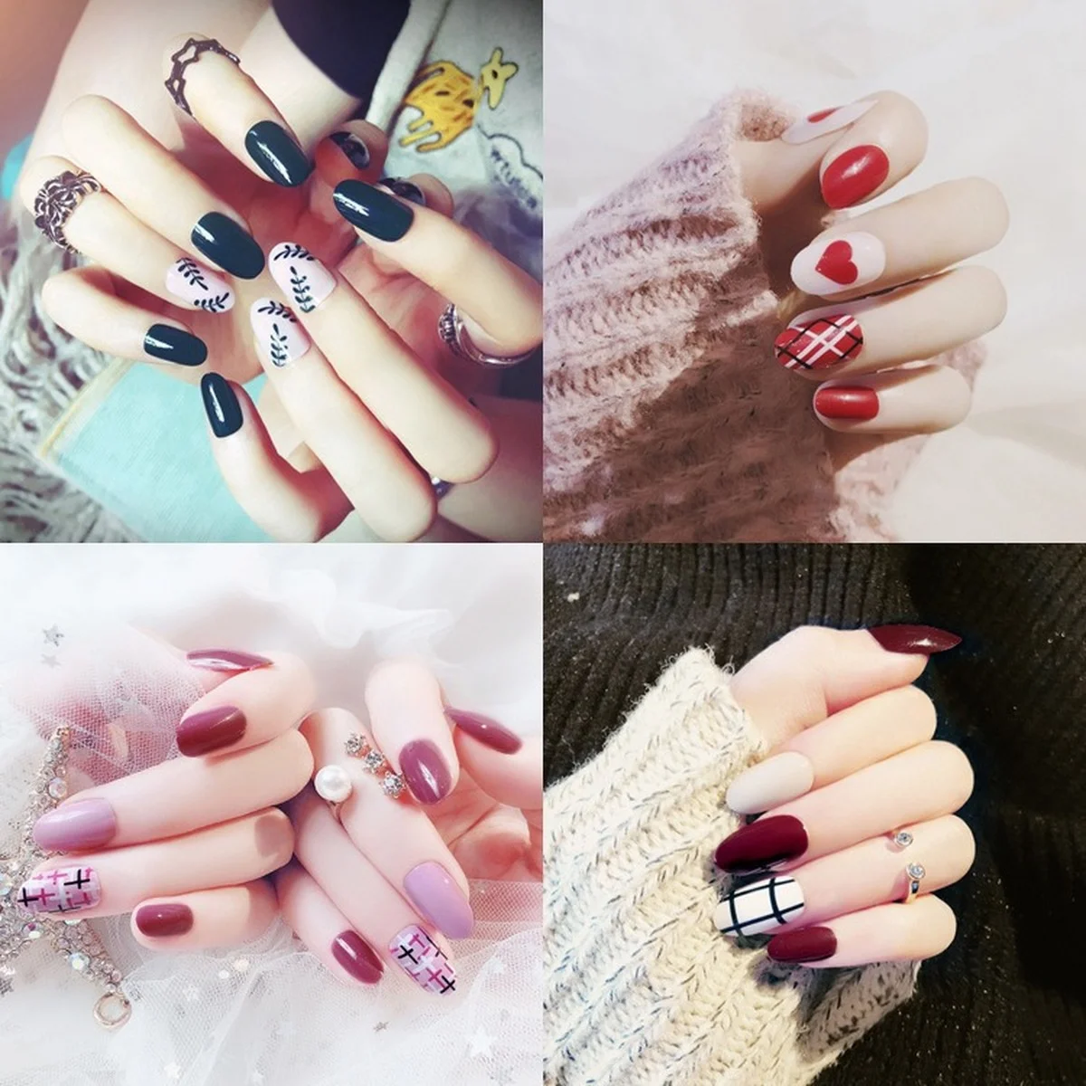 

Полоска для французского прессования для маникюра, дизайн цветочных листьев, короткие овальные круглые искусственные ногти, искусство тел...