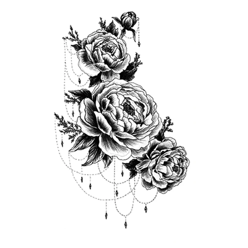 

Временная татуировка, живот, пион, цветок, водостойкая Женская роспись, боди-арт, стойкая искусственная татуировка, наклейка