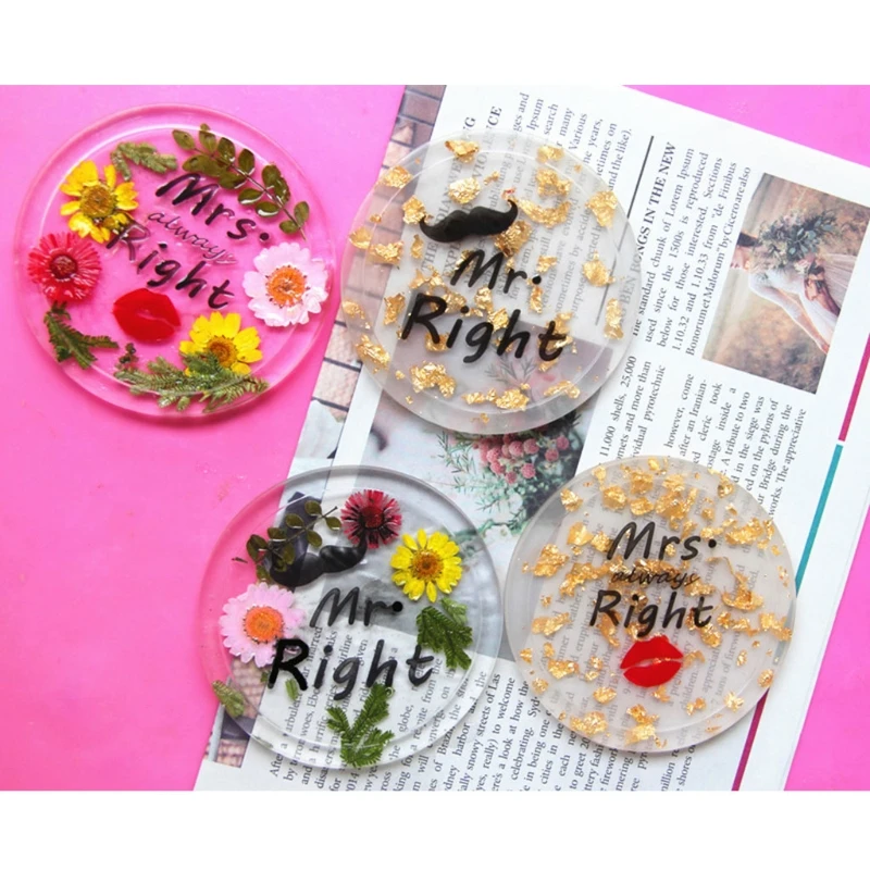 

DIY Round Tea Tray Coaster Mold Lover Coaster Silicone Epoxy Resin Coaster Mold Mr & Mrs Right Agate Coasters Mold DIY