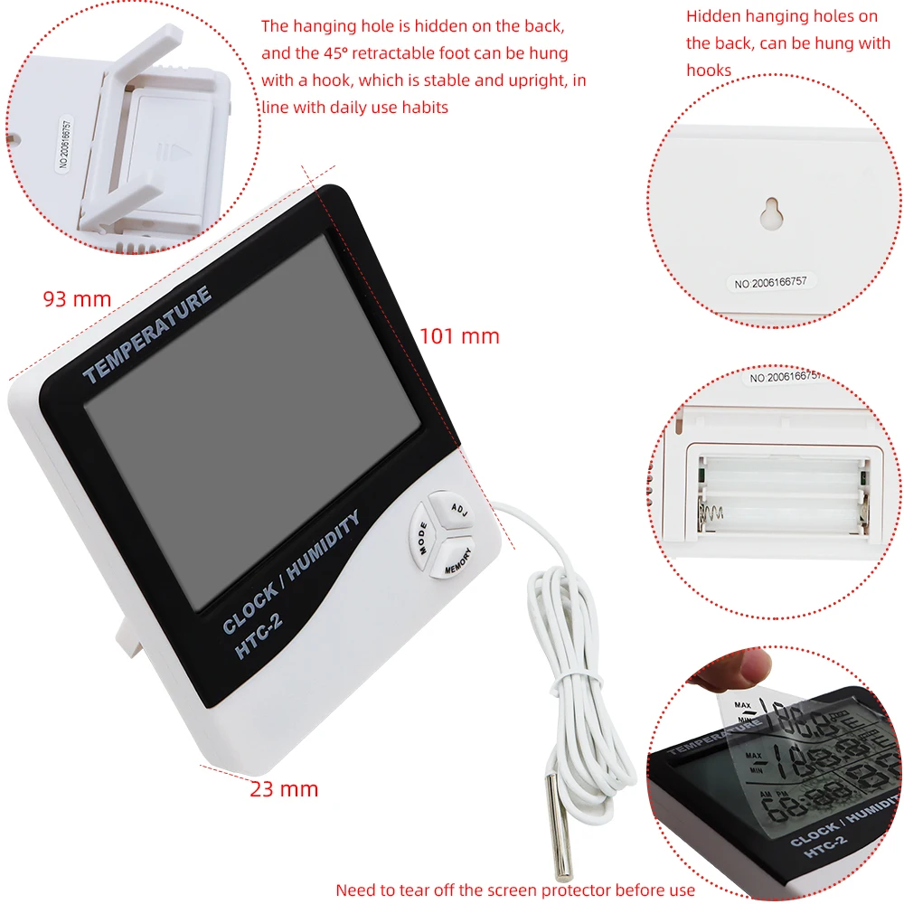 HTC-2 Home Indoor Outdoor Thermometer Hygrometer Digital Temperature Humidity Display Meter Clock Weather Station Probe 40%OFF |